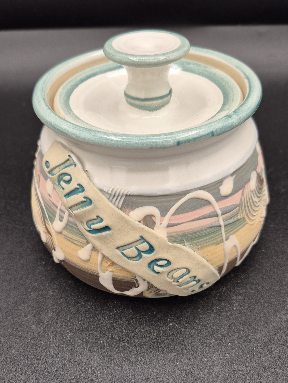 Unique Vintage Clay Horizons Jelly Beans Handcrafted Pottery Jar With Lid